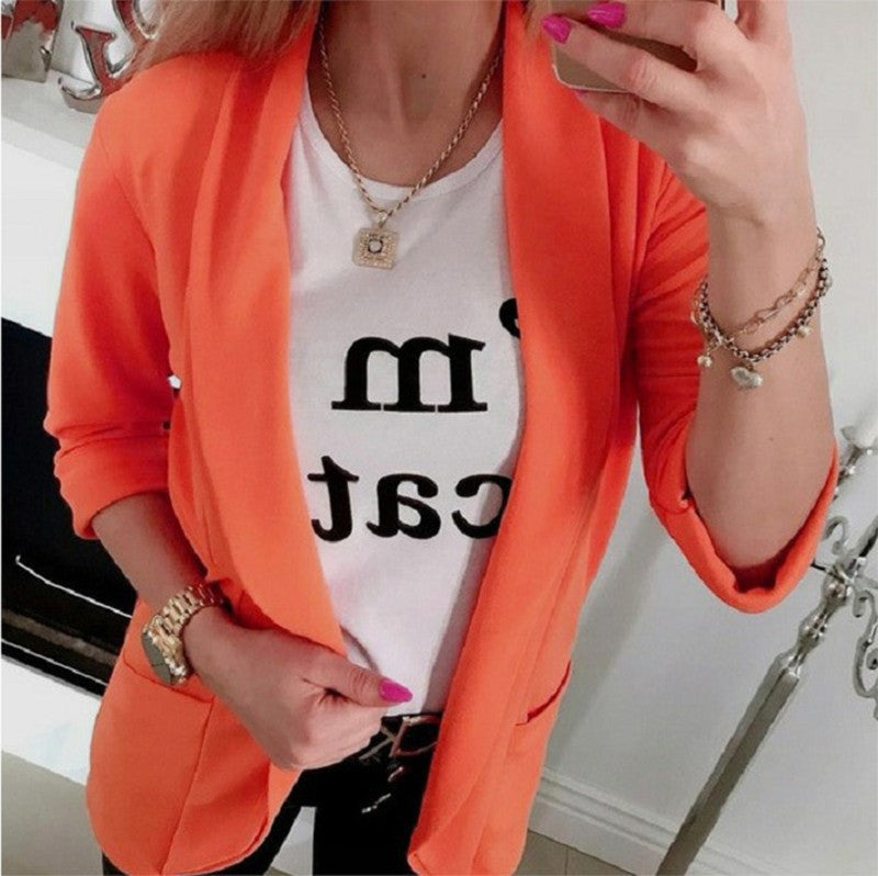 Women Lightweight Open Cardigan-Blazer, three-quarter sleeves with side pockets Mune Fashion