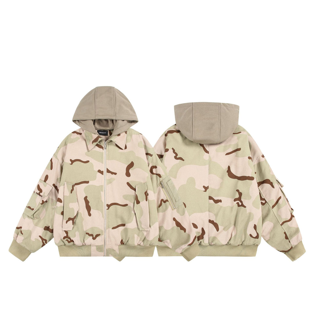 Unisex Oversize Cargo Bomber Jacket with Hood and Patches Utility Pockets Mune Fashion