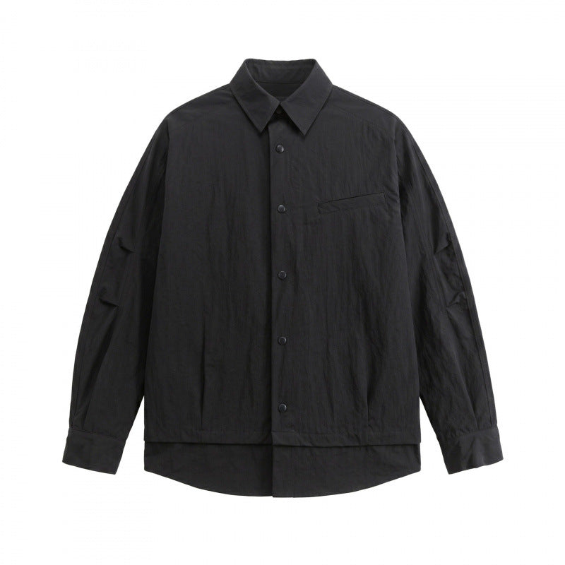 Unisex Oversized Shirt Jacket with Two-Layer Hem, Chest Welt Pocket and Structured Cotton Blend Mune Fashion