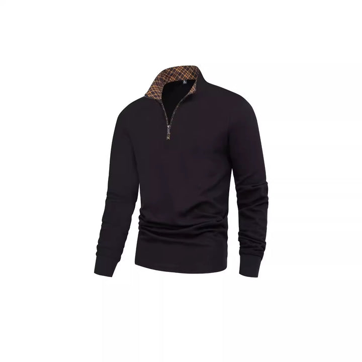Men's long sleeve half-zip pullover with turtleneck and checked inner collar Mune Fashion