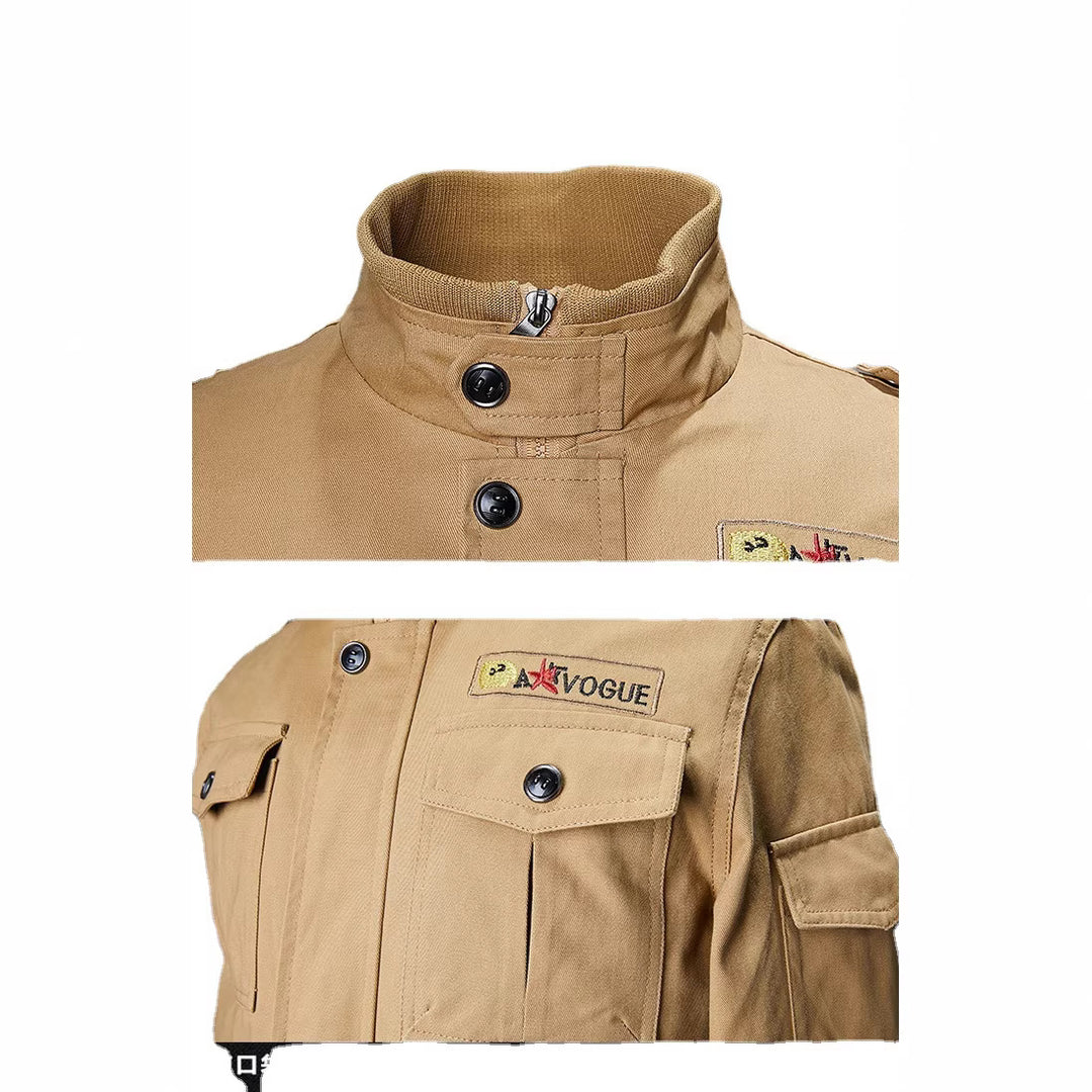 Men's military field jacket with multiple pockets, shoulder epaulettes, and ribbed cuffs Mune Fashion