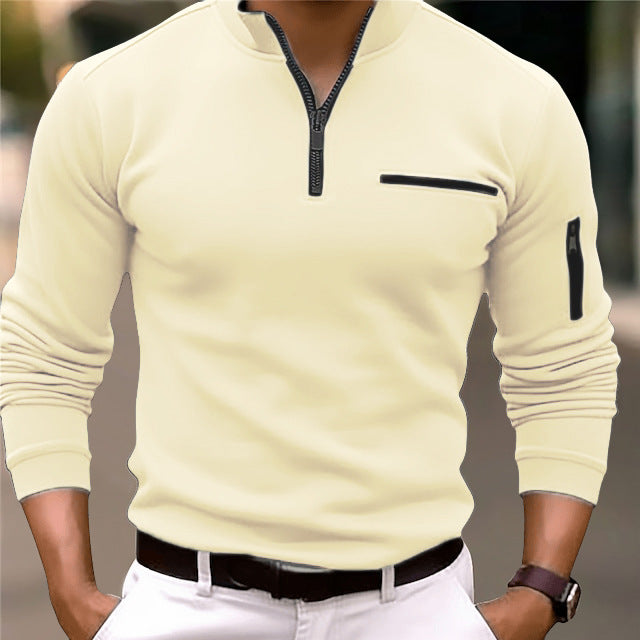 Men's Slim-Fit Pullover with Half Zipper, Chest and Sleeve Pocket Mune Fashion