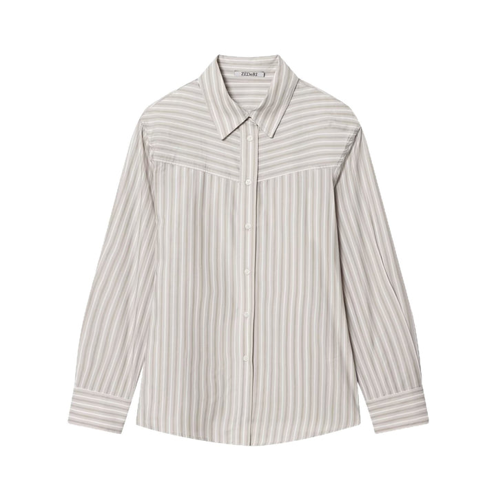 Women's oversized shirt blouse with fine striped pattern and Western yoke Mune Fashion
