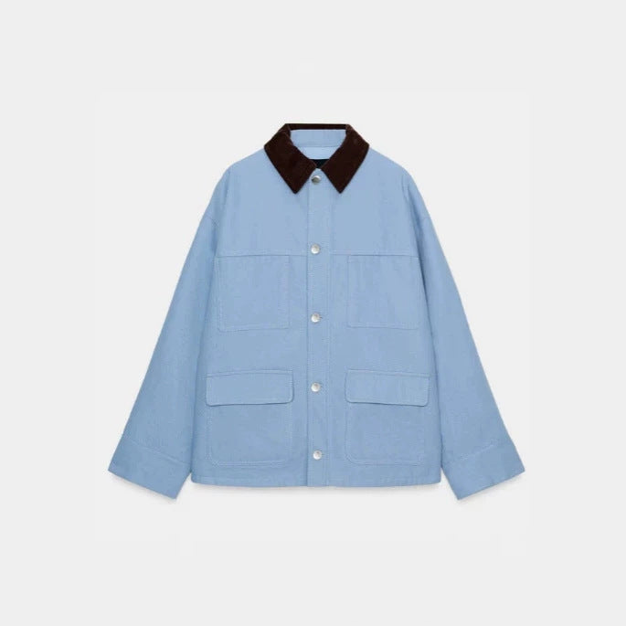 Women's short chore jacket made of canvas with cord collar and four patch pockets Mune Fashion