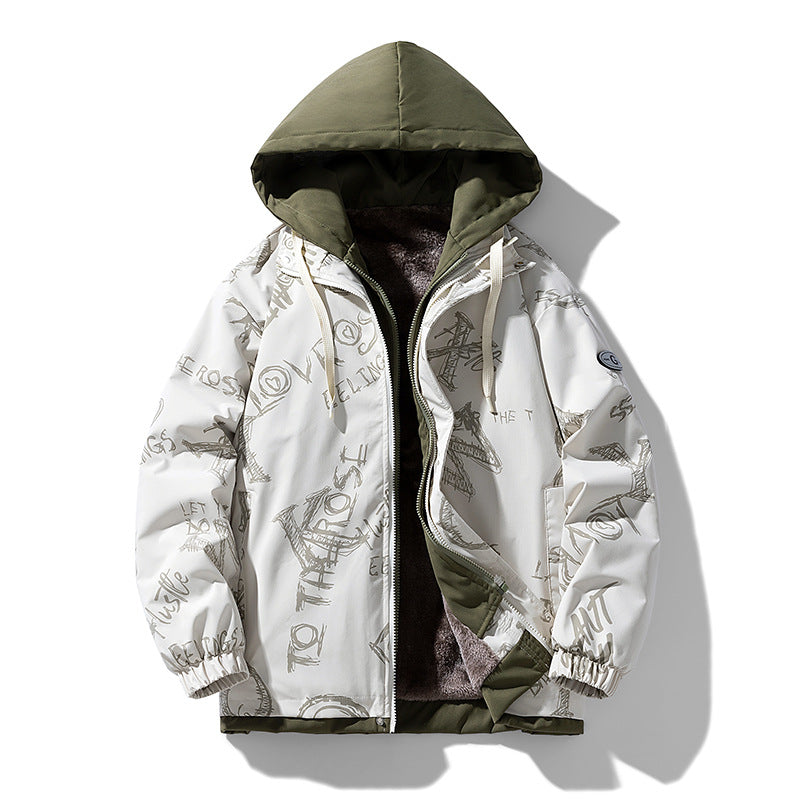 Men's Padded Hooded Jacket with Graphic Print, Teddy Inner Lining and Windproof Outer Shell Mune Fashion