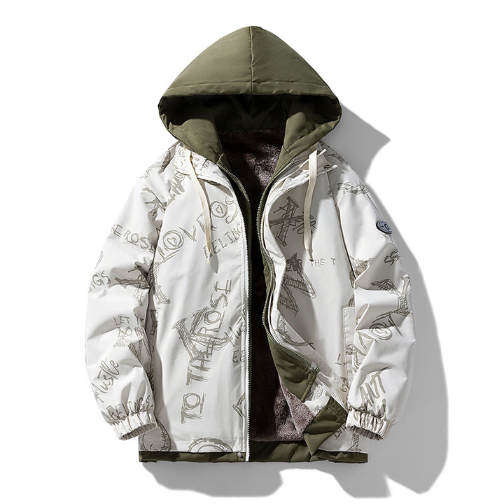 Men's Padded Hooded Jacket with Graphic Print, Teddy Inner Lining and Windproof Outer Shell Mune Fashion
