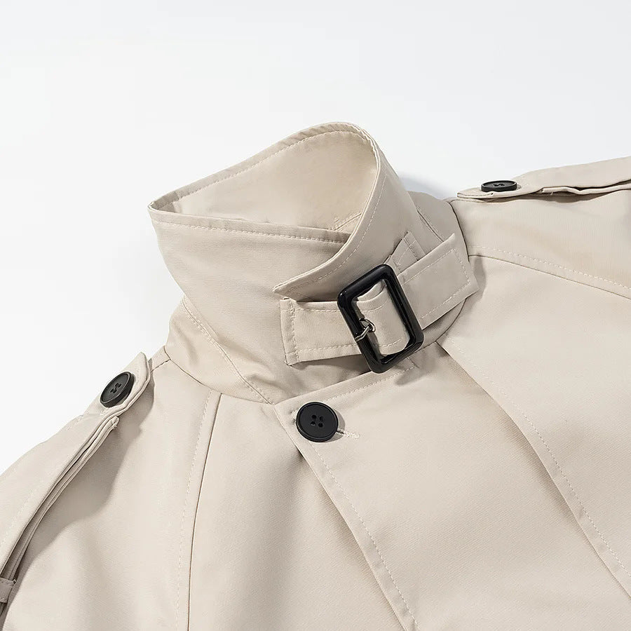 Ladies nan short trench coat with stand-up collar, shoulder flaps and waist belt Mune Fashion
