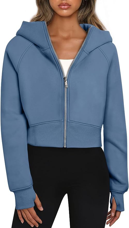 Women's Short-Cut Performance Hoodie with Full Zip and Thumb Hole Cuffs Mune Fashion
