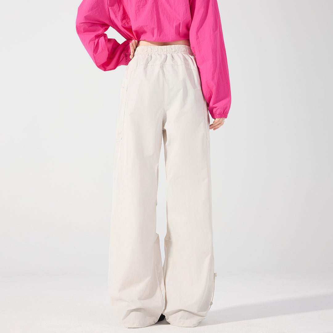 Women's Wide Technical Cargo Pants with Drawstring Waistband, Adjustable Hem, and Multifunctional Pockets Mune Fashion