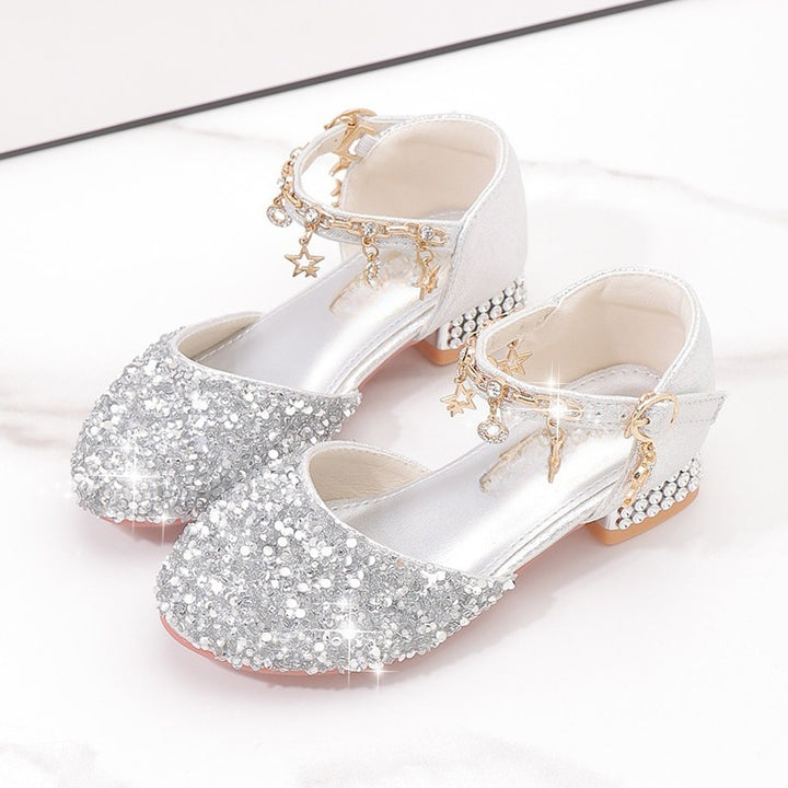 Ladies Elegant and Sparkling Mid-Heel Shoes with Pearl and Bow Details Mune Fashion