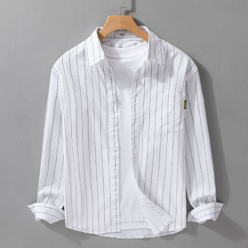 Men's Lightweight Long Sleeve Striped Shirt in Layered Look with Chest Pocket and Relaxed Fit Mune Fashion