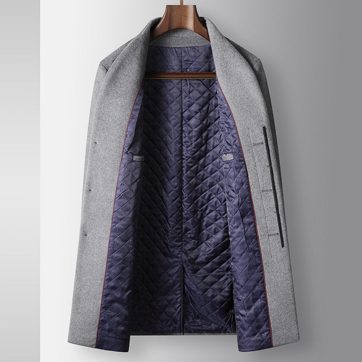 Men's Modern Wool Blend Coat with Stand Collar and Quilted Thermal Lining Mune Fashion