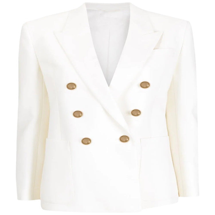 Women's Boxy Double-Breasted Blazer in Clean Tailoring with Structured Shoulders Mune Fashion