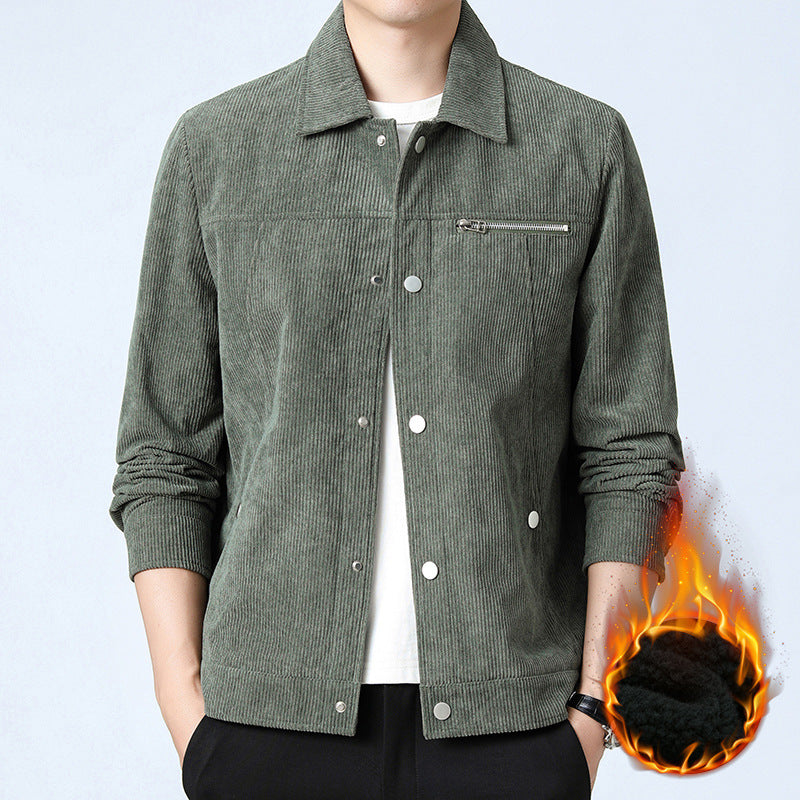 Men's cord overshirt made of wide corduroy with snap button front and zipper chest pocket Mune Fashion