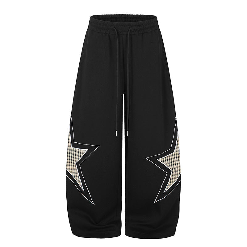 Women's wide Palazzo sweatpants with star appliqués and check inserts Mune Fashion
