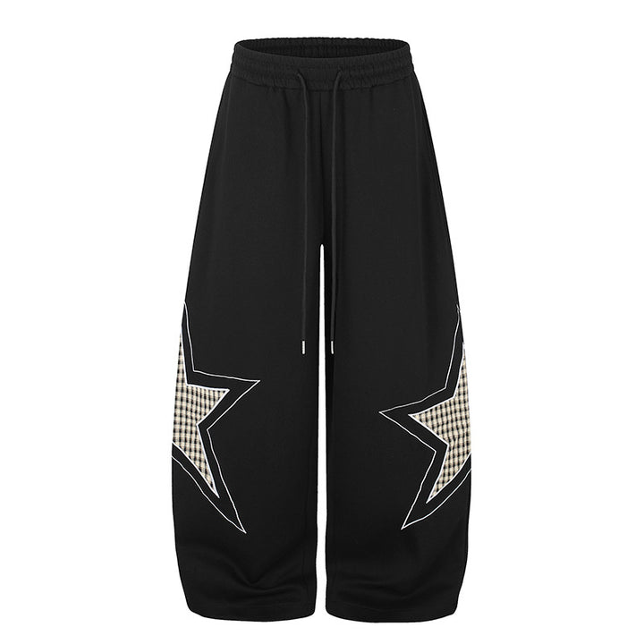 Women's wide Palazzo sweatpants with star appliqués and check inserts Mune Fashion