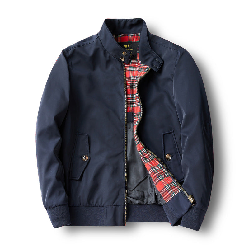Men's short-cut Harrington jacket with stand-up collar, elastic cuffs and checkered inner lining Mune Fashion