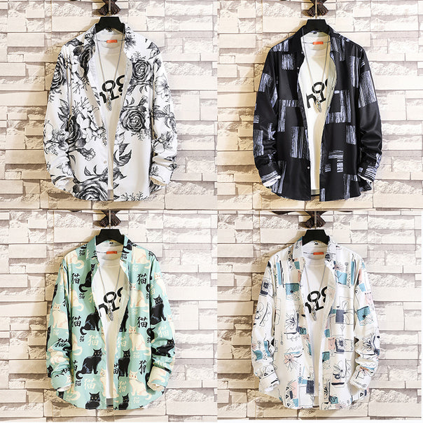 Men's long-sleeved shirt with open lapel collar, contrasting floral print and casual regular-fit silhouette Mune Fashion