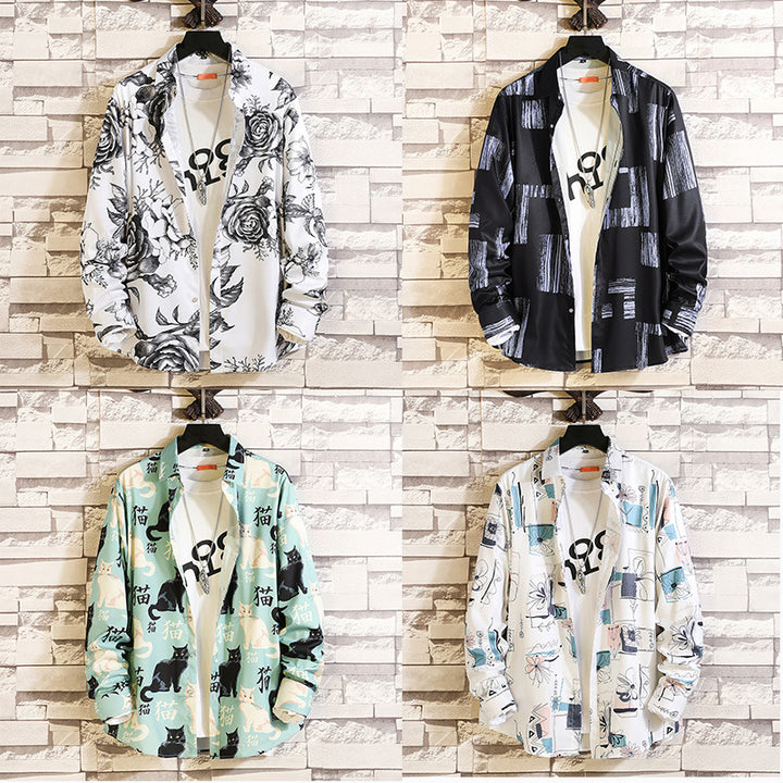 Men's long-sleeved shirt with open lapel collar, contrasting floral print and casual regular-fit silhouette Mune Fashion