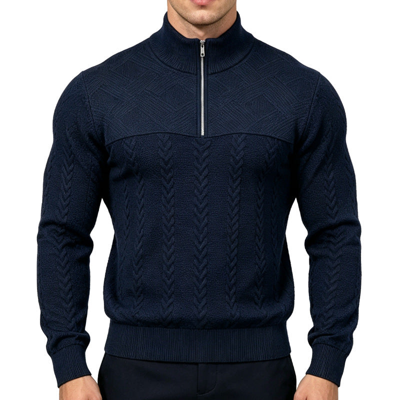 Men's knitted sweater with half zipper and cable pattern Mune Fashion