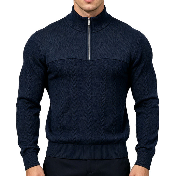 Men's knitted sweater with half zipper and cable pattern Mune Fashion