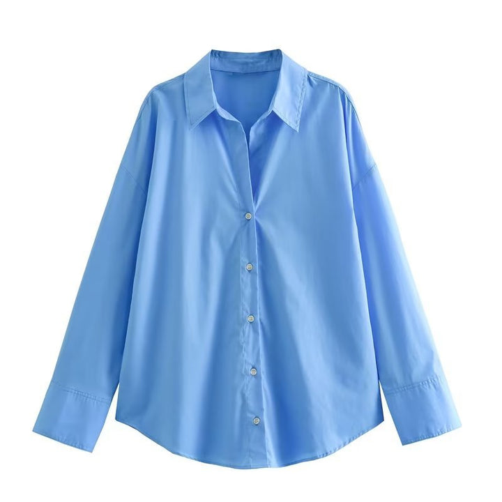 Women's Oversized Shirt Blouse with Dropped Shoulder and Classic Button Placket Mune Fashion