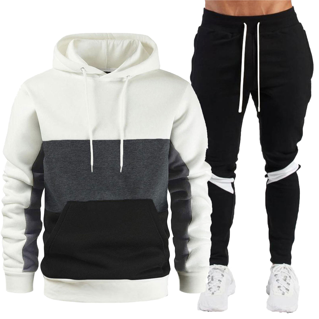 Men's sporty hoodie and jogger set with contrast trims, kangaroo pocket, elastic waistband, and tapered leg Mune Fashion