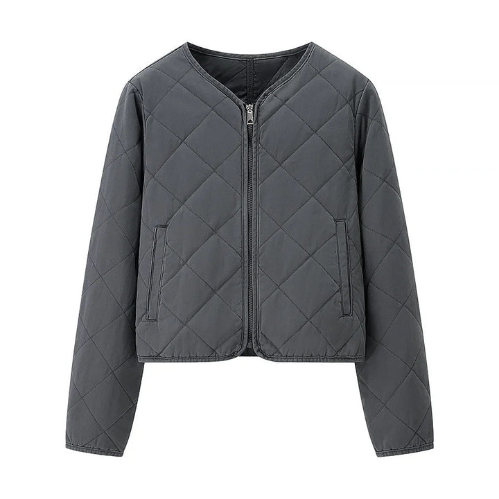 Women's short jacket in boxy cut with diamond quilting, rounded hem and concealed zipper Mune Fashion