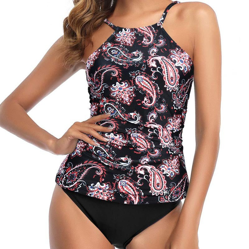 Ladies Tankini top with elegant gathering and floral design Mune Fashion