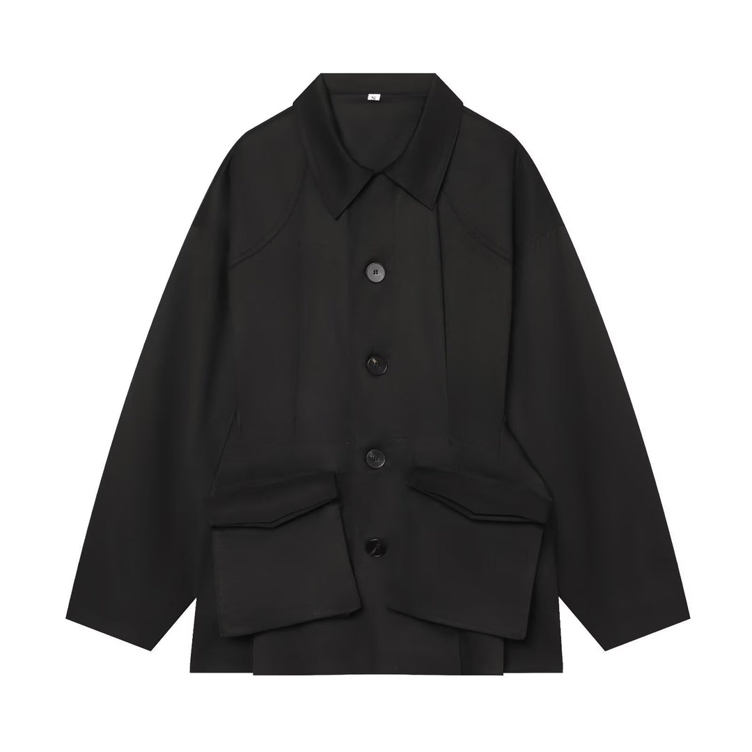 Women's Oversized Utility Jacket with Large Flap Pockets and Drawstring Mune Fashion
