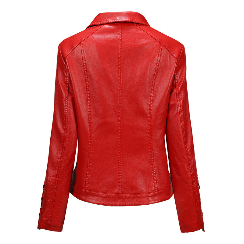 Women's faux leather biker jacket with side lacing and asymmetric zipper Mune Fashion