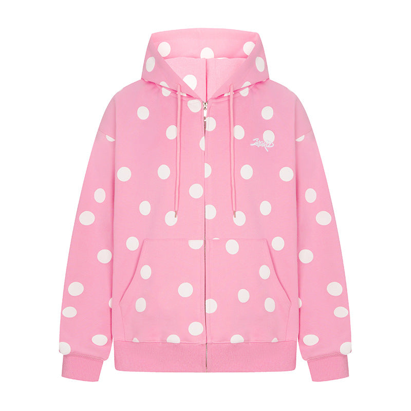 Women's hooded sweat jacket with full zip, oversized cut and polka dot print Mune Fashion