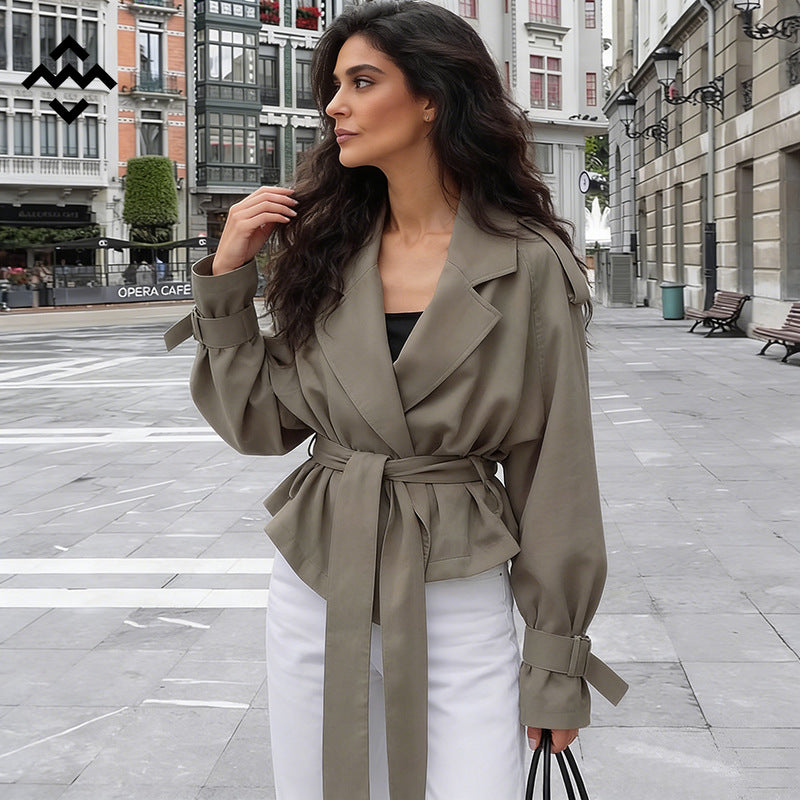 Women Tailored Wrap Coat with Extra Long Tie Belt Mune Fashion