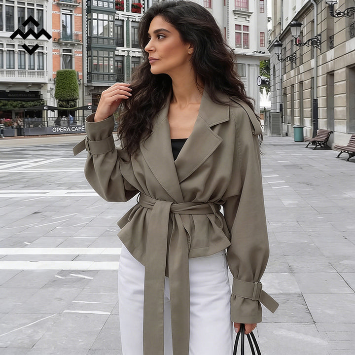 Women Tailored Wrap Coat with Extra Long Tie Belt Mune Fashion