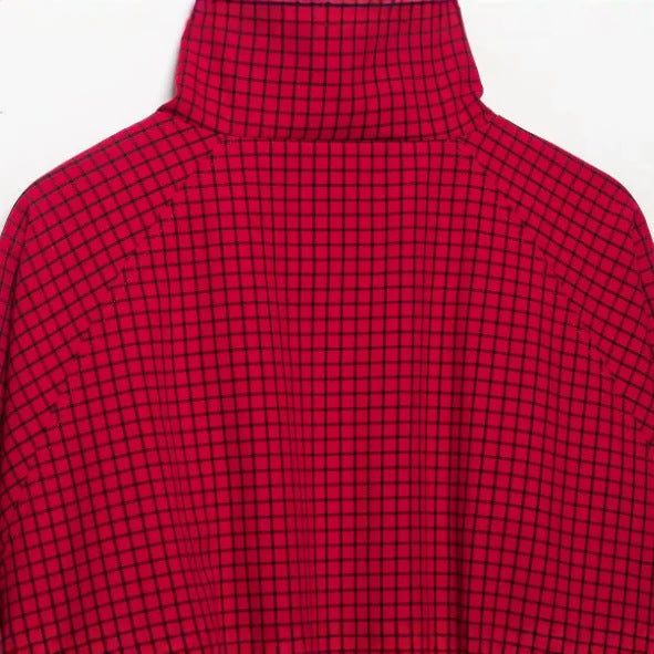 Women's Cropped Bomber Jacket with Stand-up Collar, Check Pattern and Elastic Hem Mune Fashion