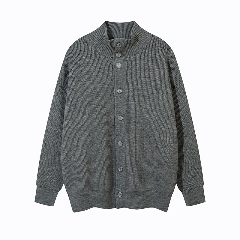 Unisex Oversize Cardigan with Stand Collar and Full Button Placket Mune Fashion