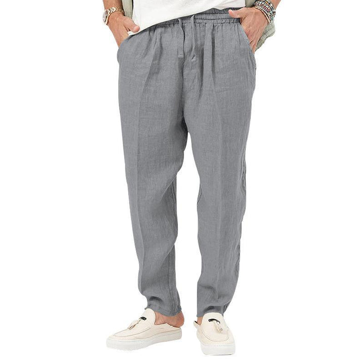 Men's casual linen look leisure pants with elastic drawstring waistband and tapered legs Mune Fashion