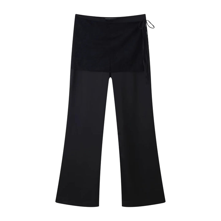 Women's wrap palazzo pants with integrated skirt layer, high waist and wide leg Mune Fashion