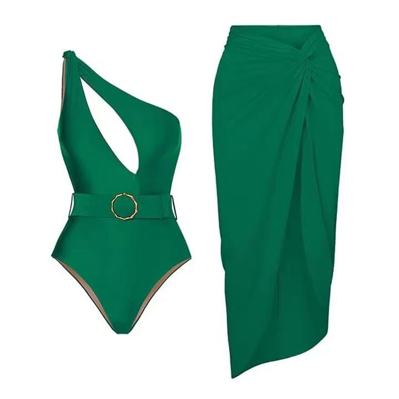 Women's one-piece swimsuit with asymmetric cut and elegant wrap skirt Mune Fashion