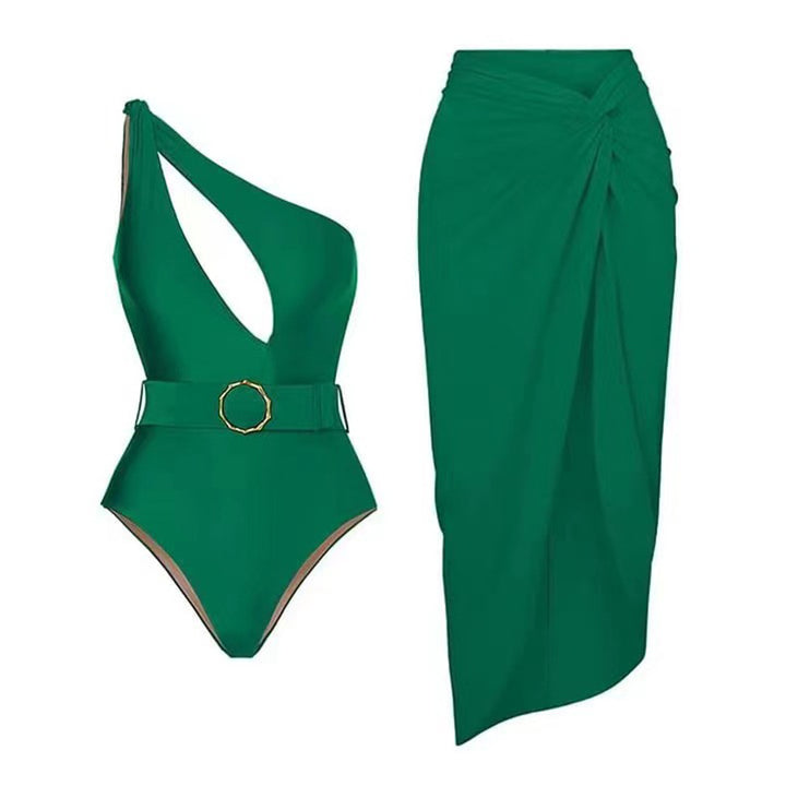 Women's one-piece swimsuit with asymmetric cut and elegant wrap skirt Mune Fashion