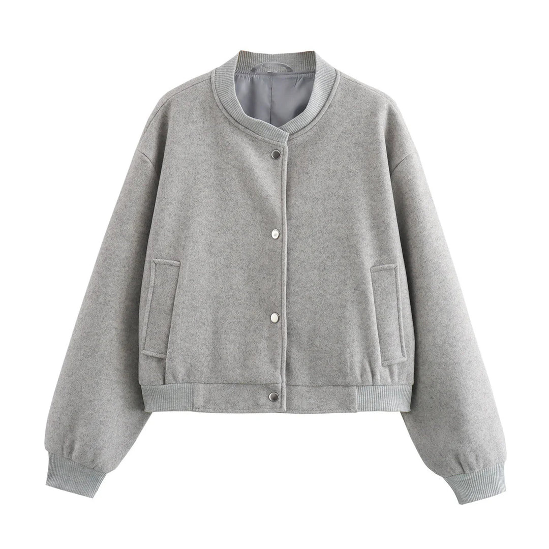 Women nan cropped boxy bomber jacket made of soft velvet imitation with ribbed cuffs and concealed snap button placket Mune Fashion