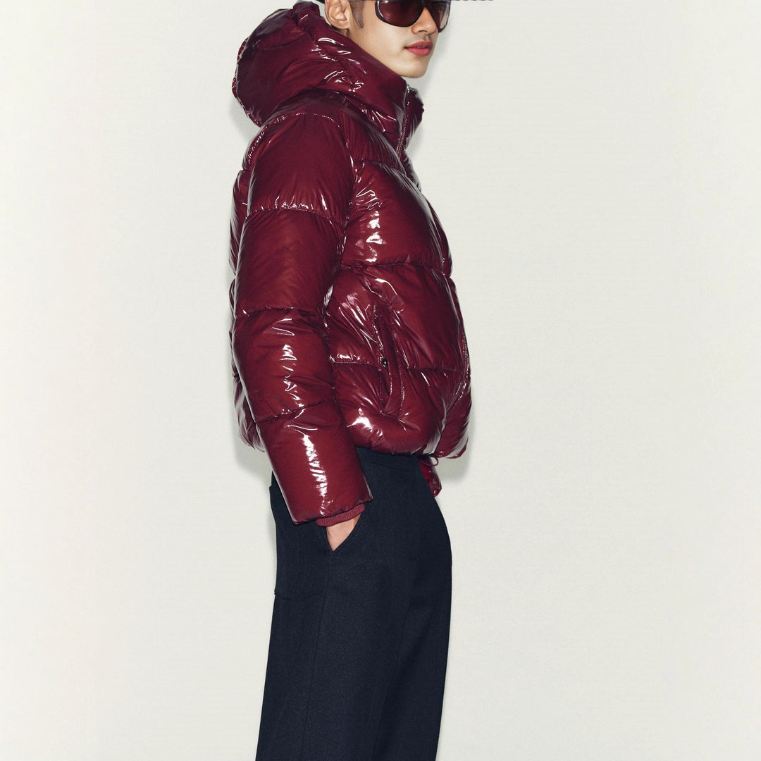 Ladies High Gloss Padded Jacket with High Collar