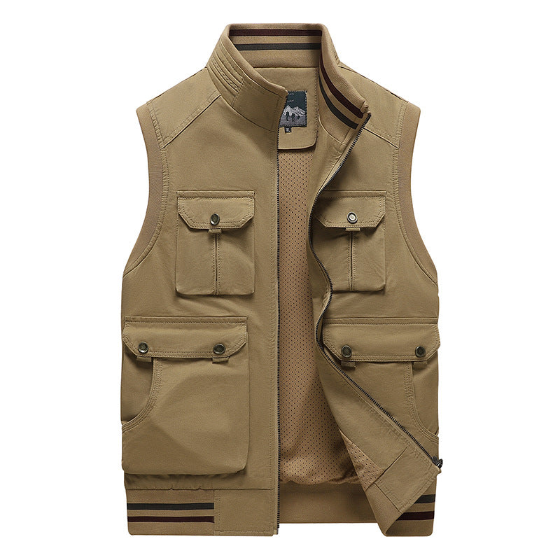 Men's Multifunctional Outdoor Vest with four flap pockets, stand collar and mesh lining Mune Fashion
