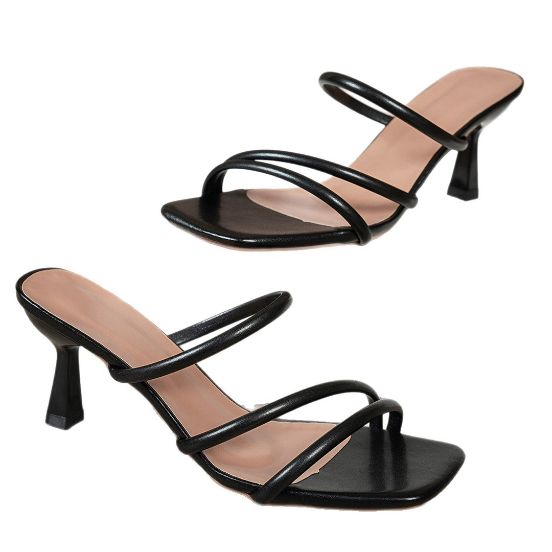 Women's nan minimalist sandal with three narrow straps, square toe shape and feminine funnel heel Mune Fashion