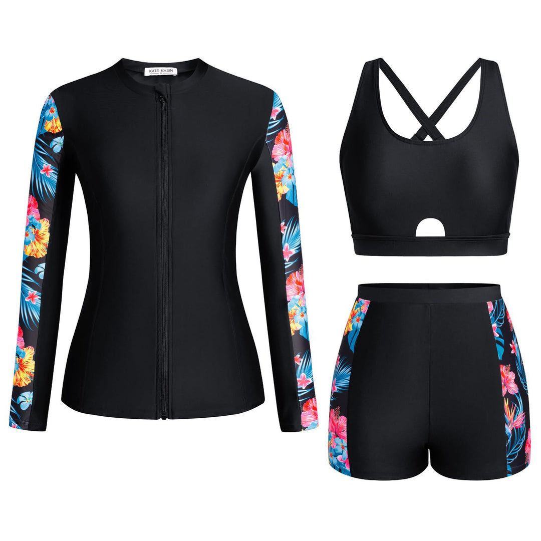 Damen Sportlicher Badeanzug-Set mit langärmeligen Oberteil und Shorts Echo Archiv