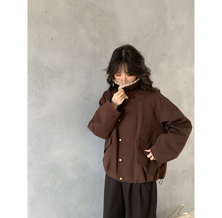 Women's Oversize Short Jacket with Teddy Collar and Flap Pockets Mune Fashion