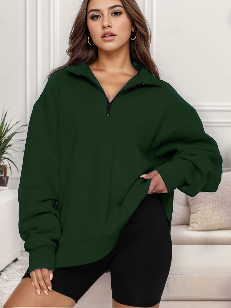 Women's oversized sweatshirt with half-zip and stand-up collar Mune Fashion