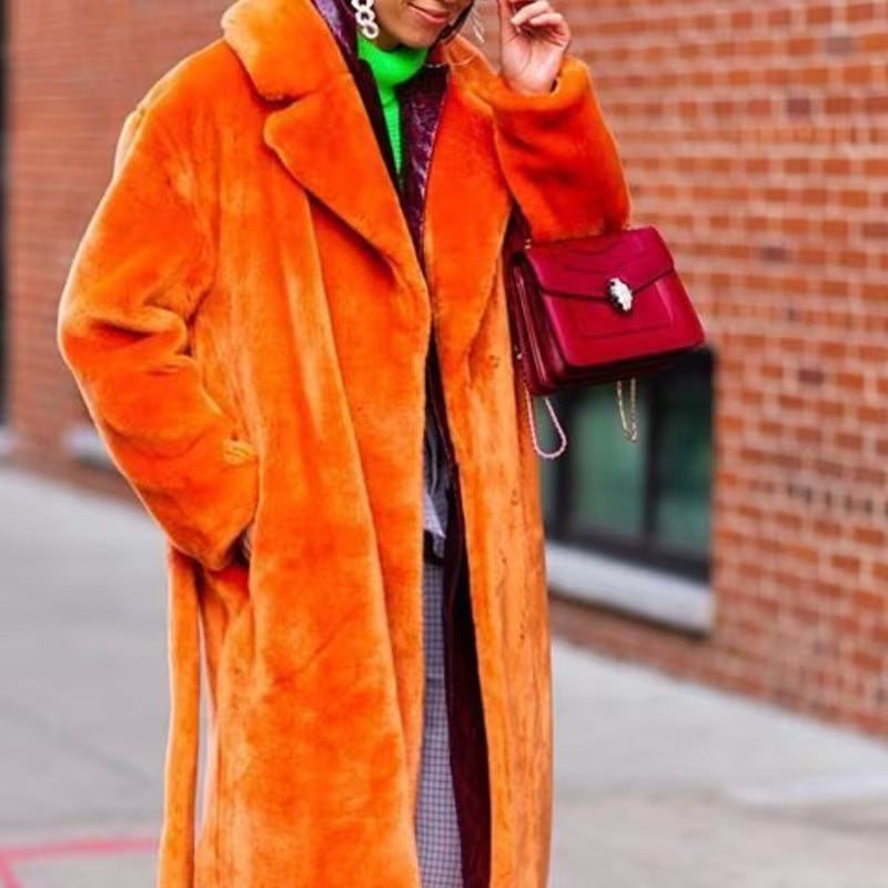 Women's Maxi Faux Fur Coat in Teddy Finish with Extra Large Shawl Collar Mune Fashion
