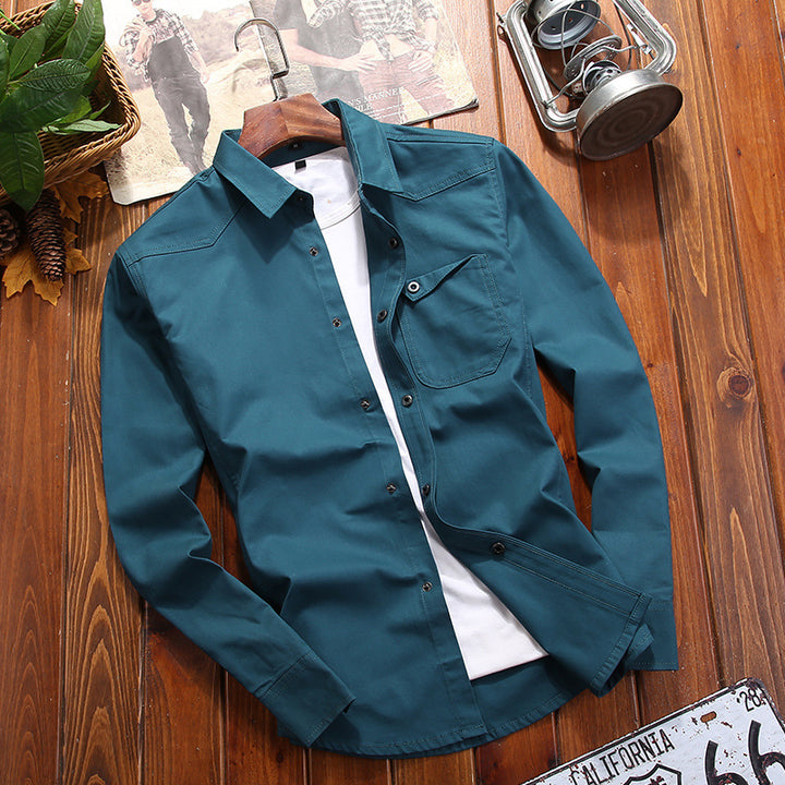 Men's Canvas Overshirt in Worker Look with Chest Flap Pocket and Western Seam Detail Mune Fashion