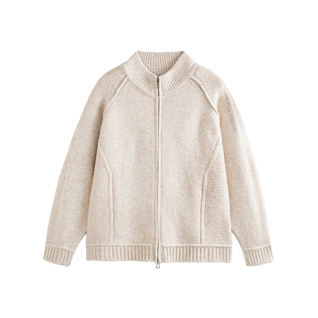 Unisex Knit Zip Jacket in Boxy Cut with High Ribbed Collar and Raglan Sleeves Mune Fashion